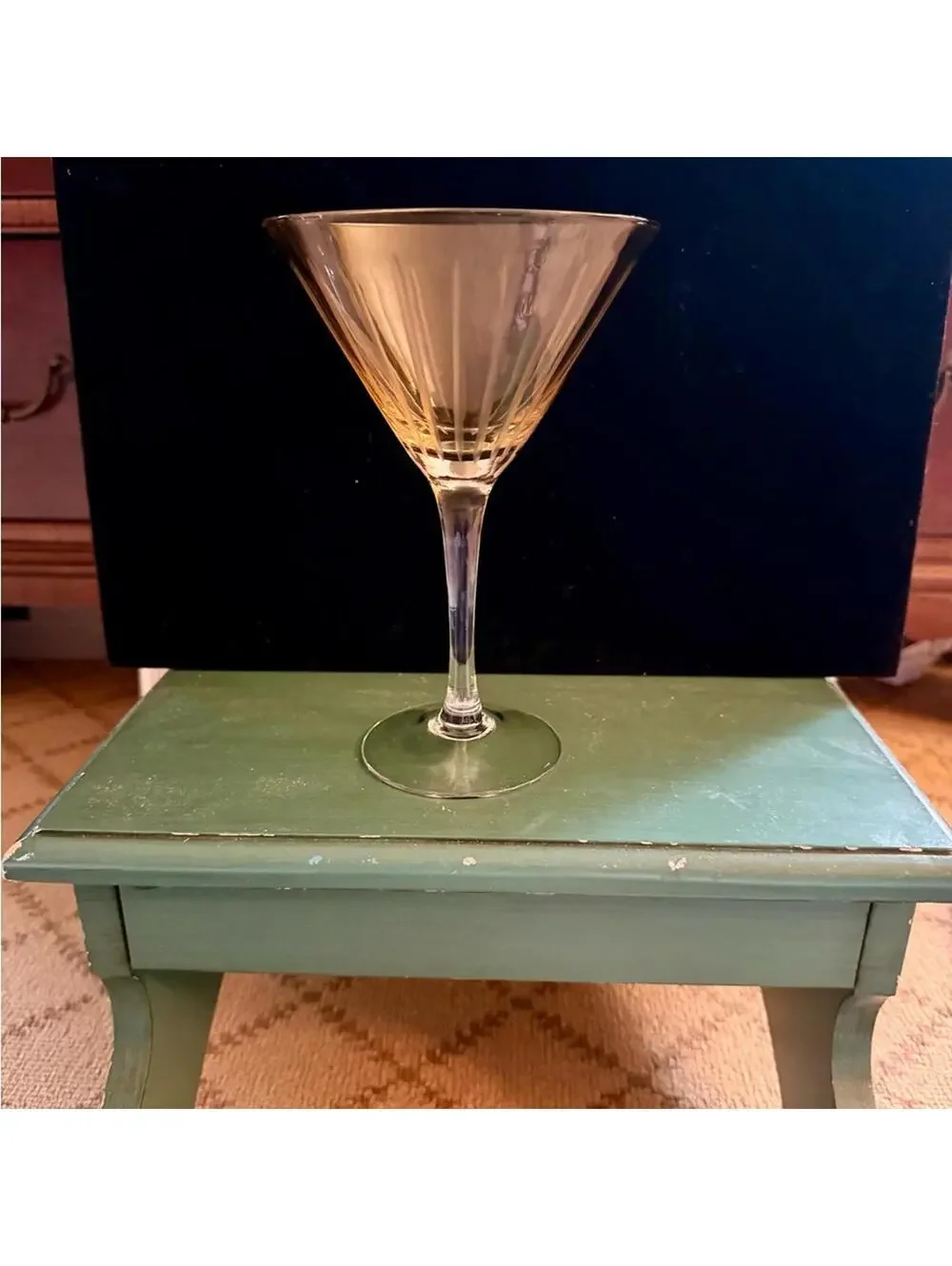 Colored and Etched Martini Glasses Vintage set of 3